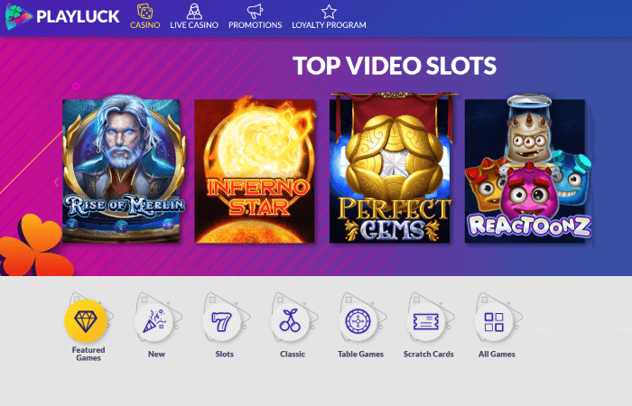 PlayLuck casino laptop screenshot