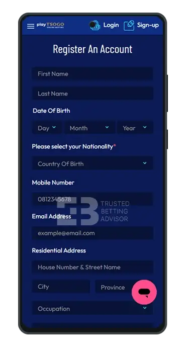 PlayTSOGO App Registration Android