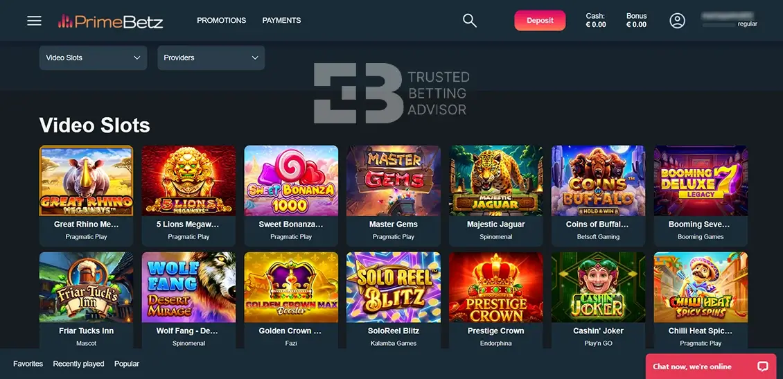 PrimeBetz Casino Games
