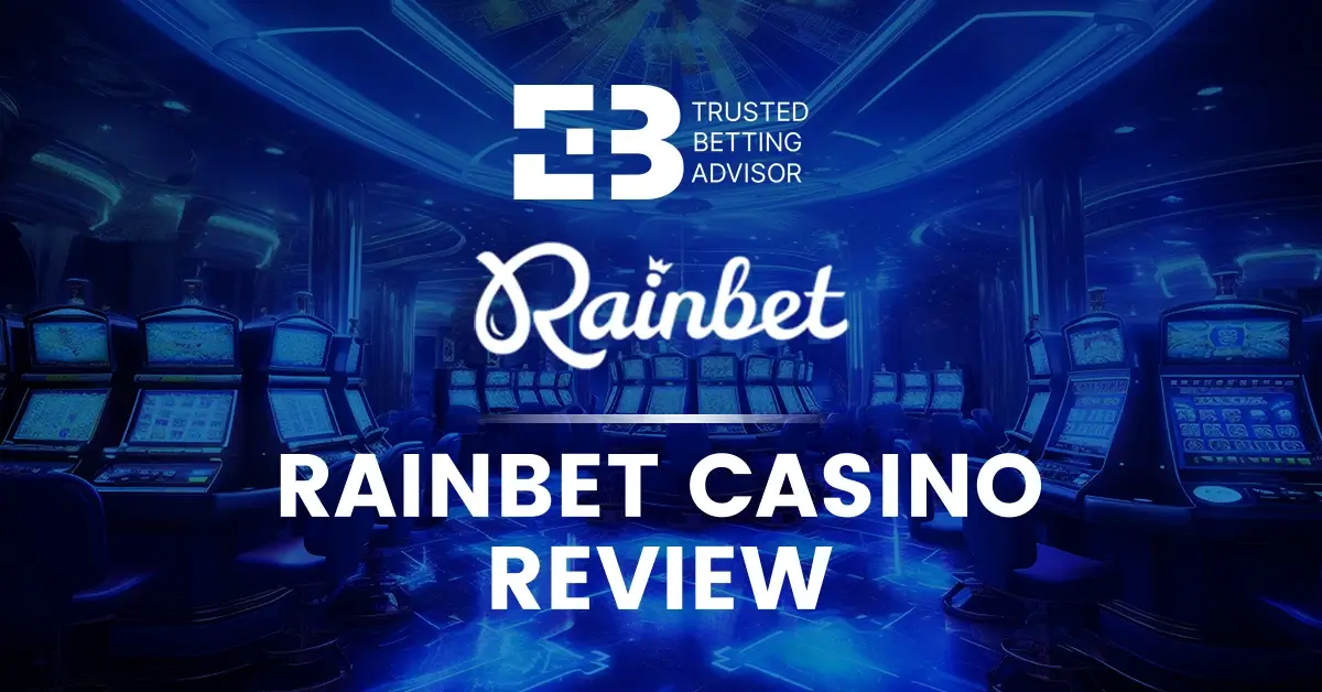 Skärmdump av Rainbet Casinos hemsida med slots och kampanjer