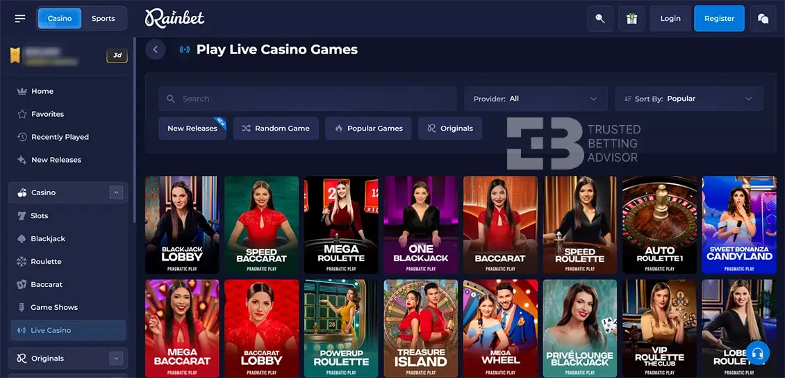 Rainbet Live Casino