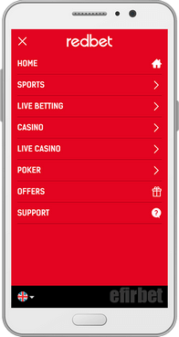 Redbet mobile menu thru Android