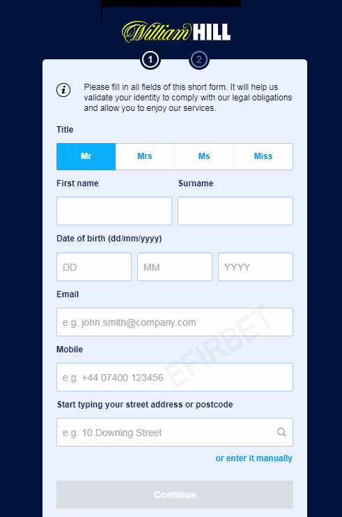 how to register at William hill - steps