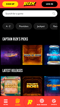 Rizk mobile screenshot