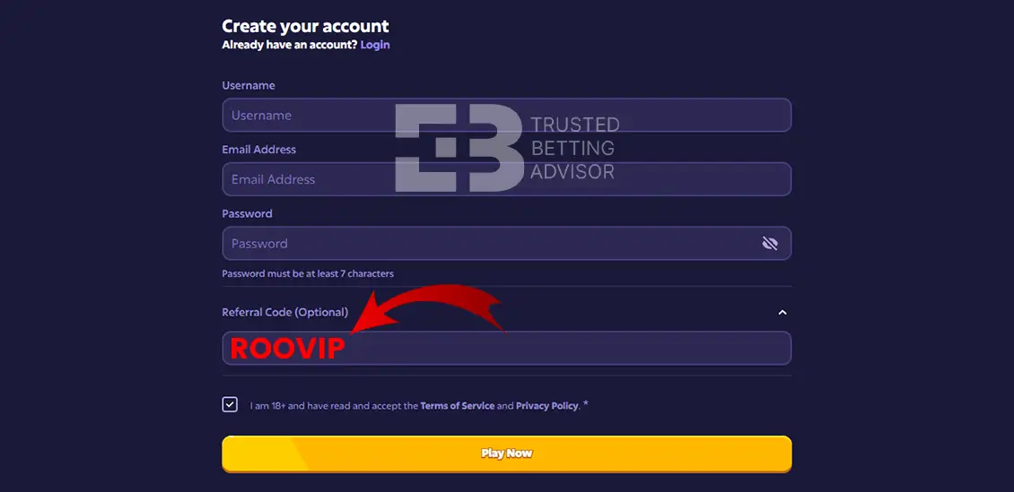 Roobet Registration Form