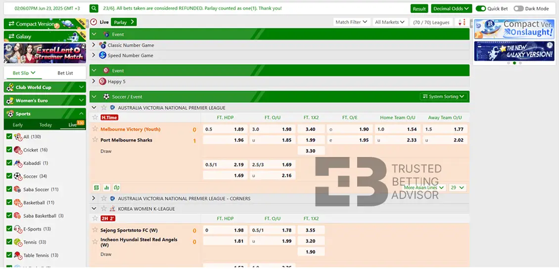 Six6s Live Betting