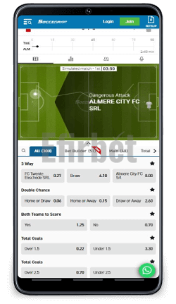 Soccershop App Live Betting Section