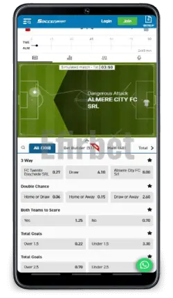 Soccershop App Live Betting Section