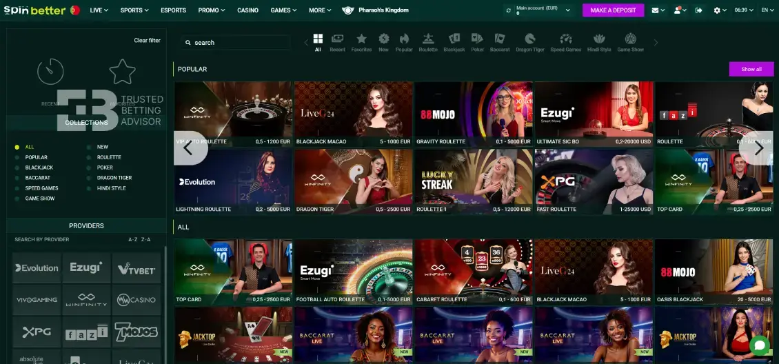 Spinbetter Live Casino Games