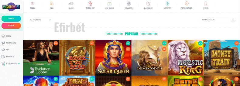 spinia casino homepage