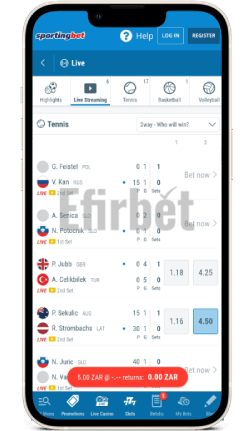 Sportingbet iOS app Live Section