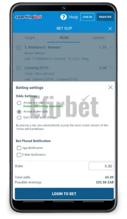 Sportinbet Mobile Bet Slip