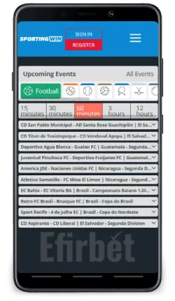 SportingWin Home Page on Android