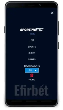 SportingWin Menu on Android