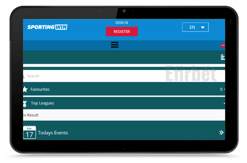 SportingWin Mobile Version on Tablet