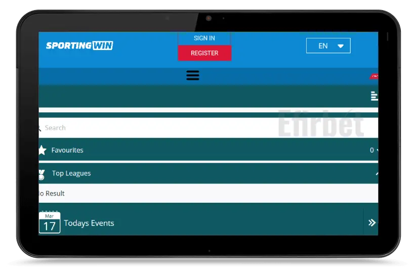 SportingWin Mobile Version on Tablet
