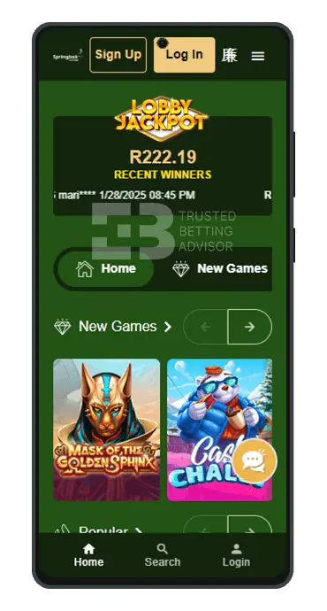 Springbok Casino Mobile Version