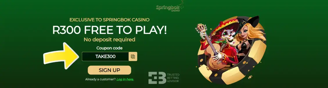 Springbok no deposit bonus code R300