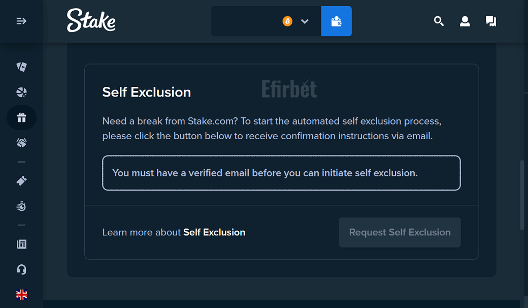 Stake self-exclusion