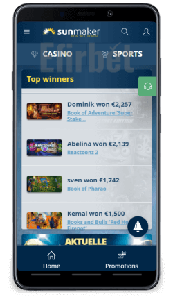 Jackpots in Sunmaker mobile app for Android