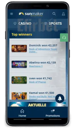 Jackpots in Sunmaker mobile app for Android