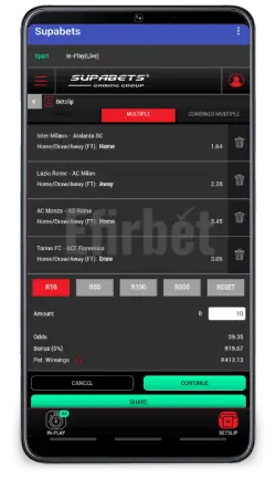 Supabets app Android Betslip