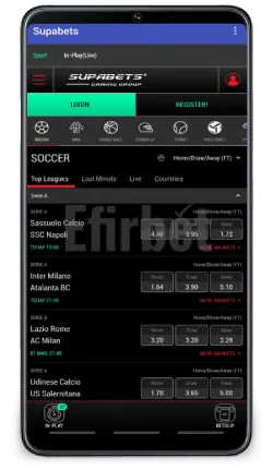 Supabets mobile app homepage