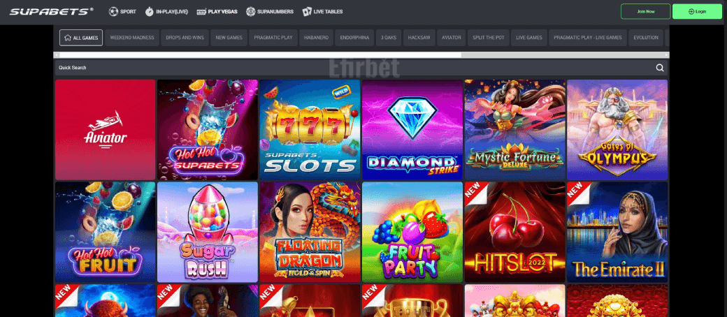 Supabets Casino Games Section