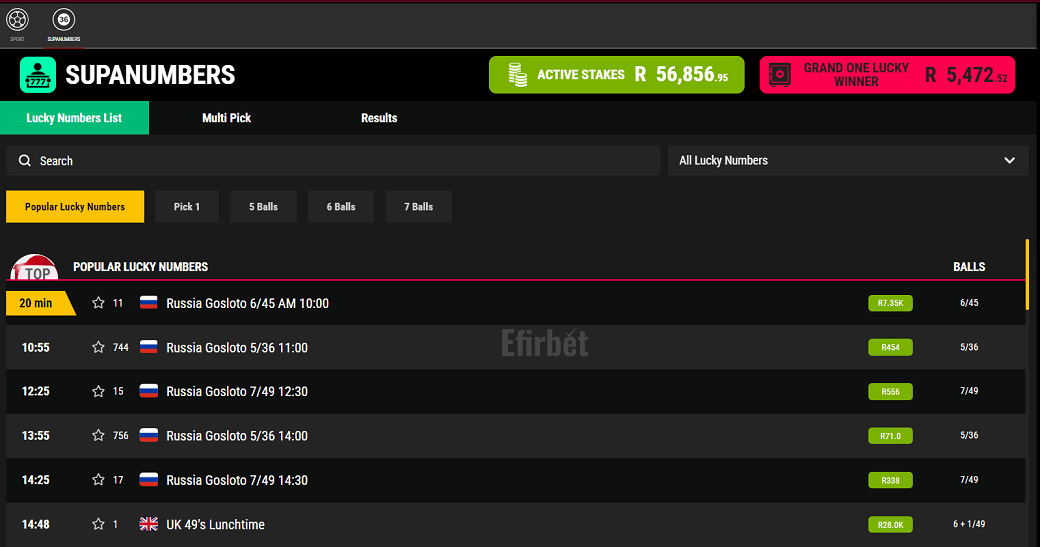 Supabets lucky numbers