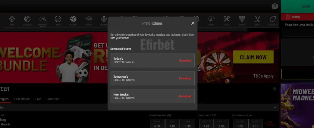 Supabets Soccer Fixtures Print