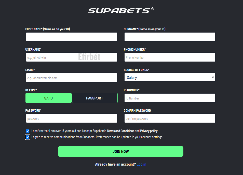 Supabets register