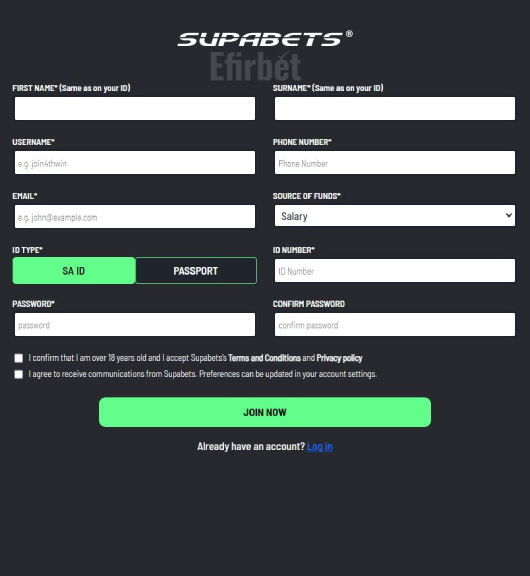 Supabets Register Process