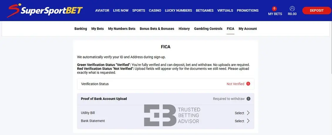 SuperSportBet FICA Verification