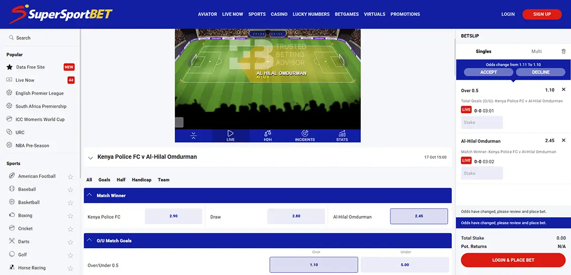 SuperSportBet Live Betting