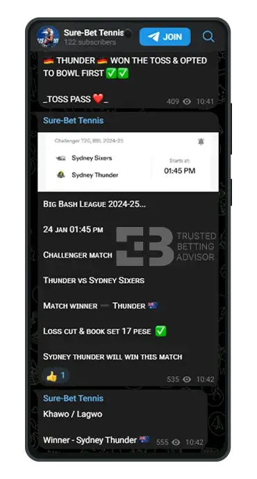 Sure-Bet Tennis Telegram Channel