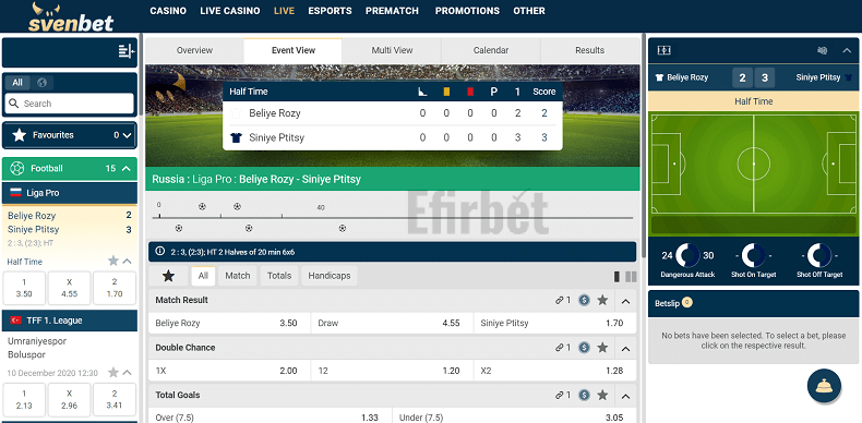 Live betting in Svenbet