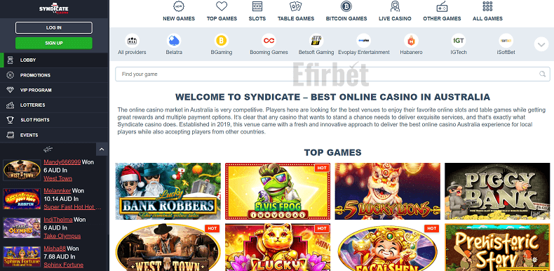 Syndicate casino navigation