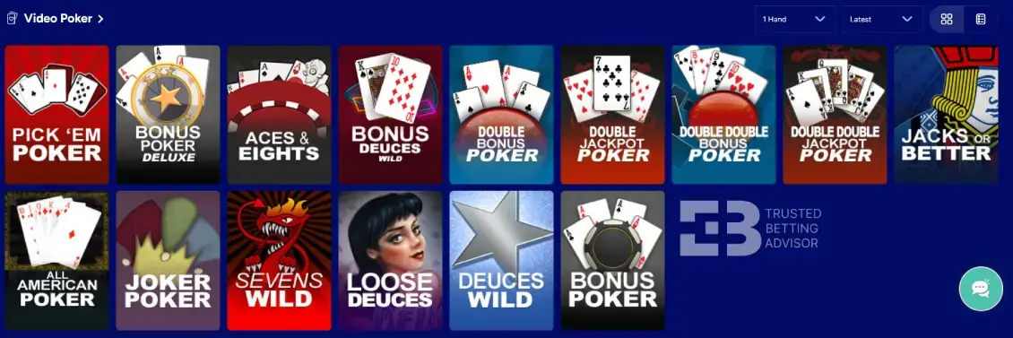 Thunderbolt Online Casino Video Poker Games