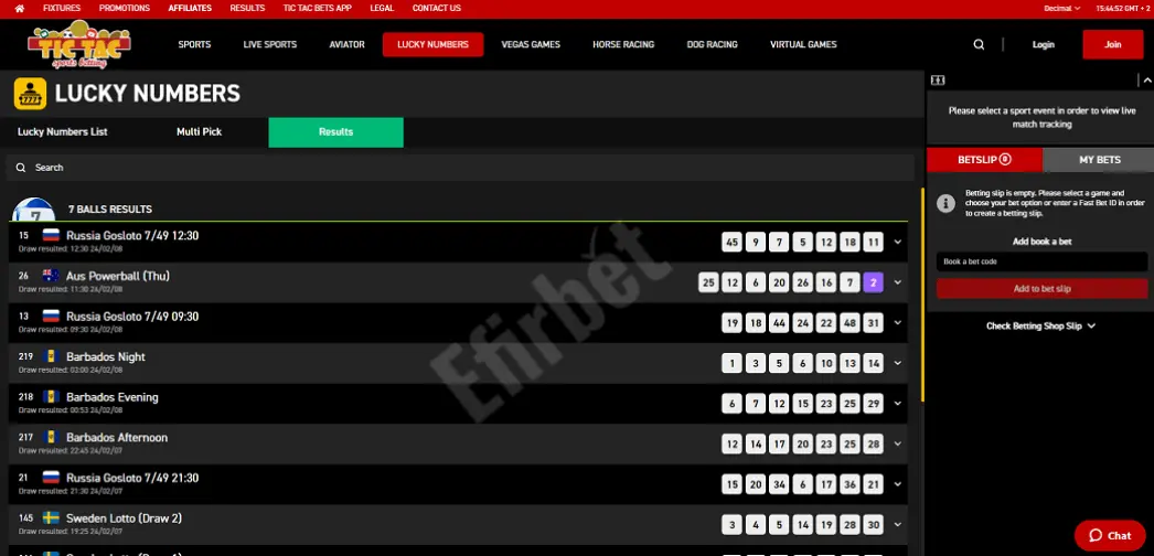 Tic Tac Bets Lucky Number Results