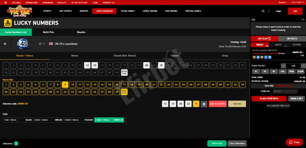 Tic Tac Bets Numbers - How to bet