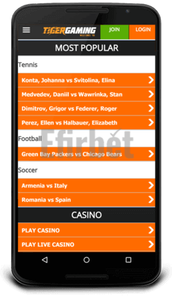 tigergaming android app homepage