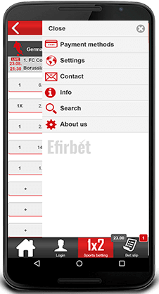 TipWin mobile menu for Android
