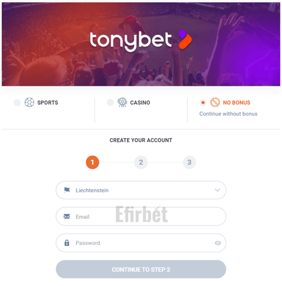 Tonybet registration