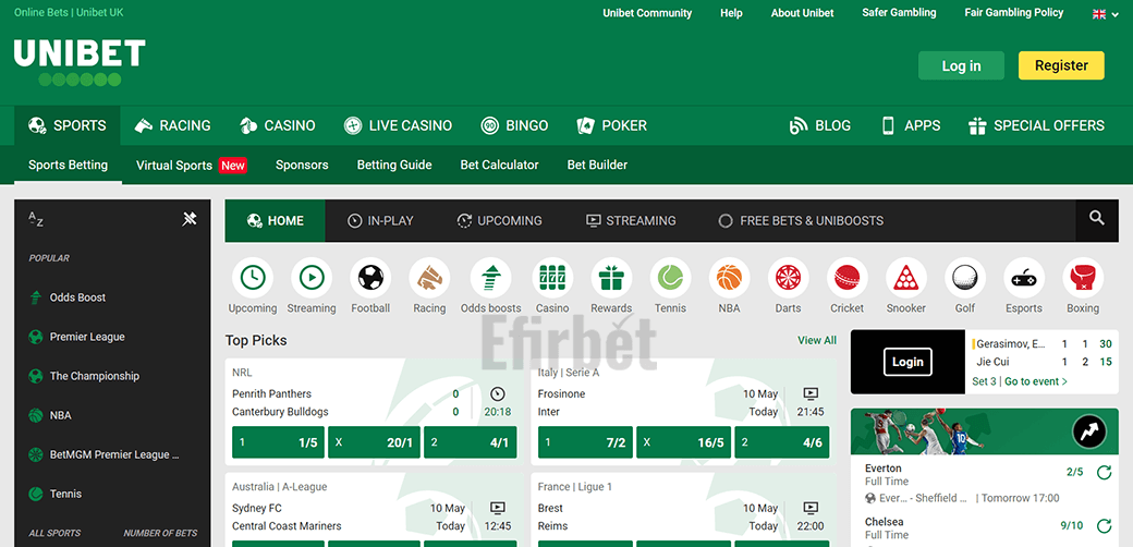 Unibet Betting Section