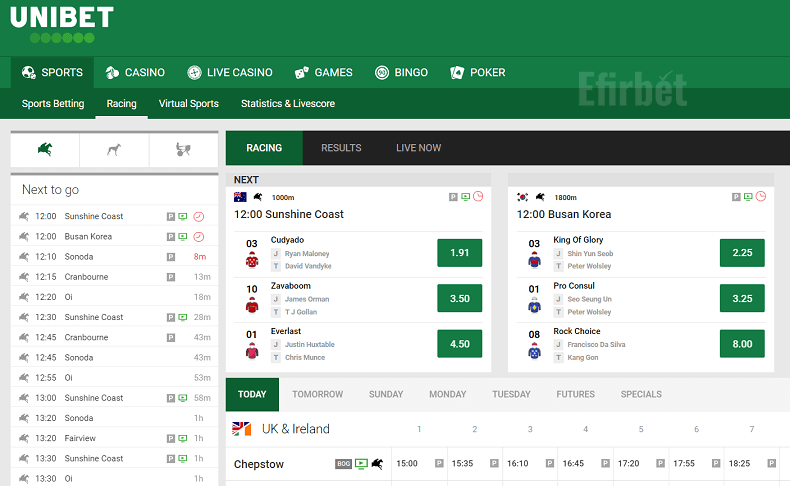 Unibet horse racing section