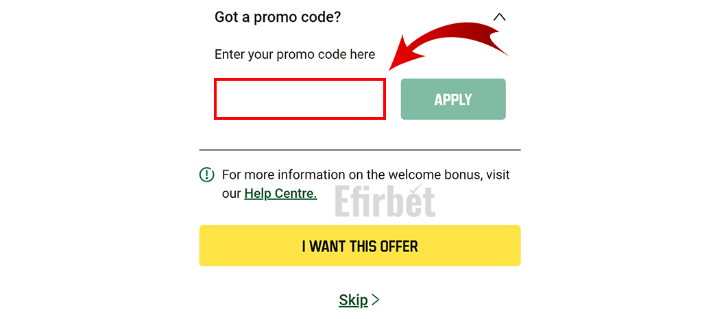 Unibet Promo Code Field