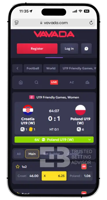 Vavada App iOS Live Betting