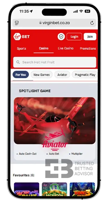 Virgin Bet App iOS Casino Games South Africa