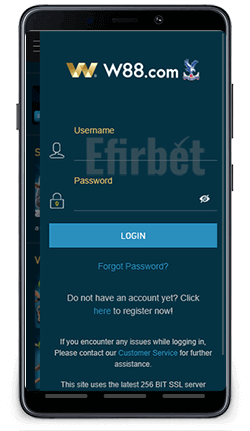 W88 Android Login Form