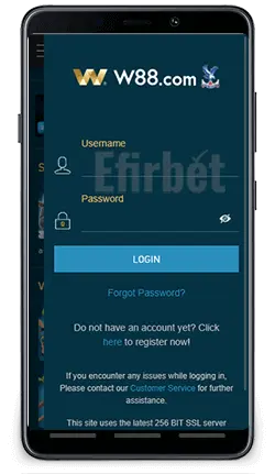 W88 Android Login Form